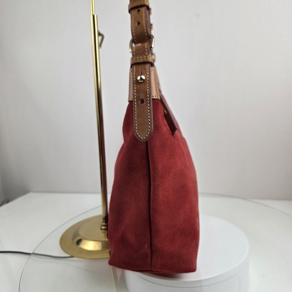 Dooney & Bourke Red Suede Hobo Shoulder Bag‎ Leather Tan Purse Classic - Picture 5 of 16